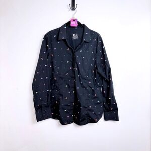 Taco‎ Bell Women's Black Long Sleeve Button Up Shirt Size L Taco Print